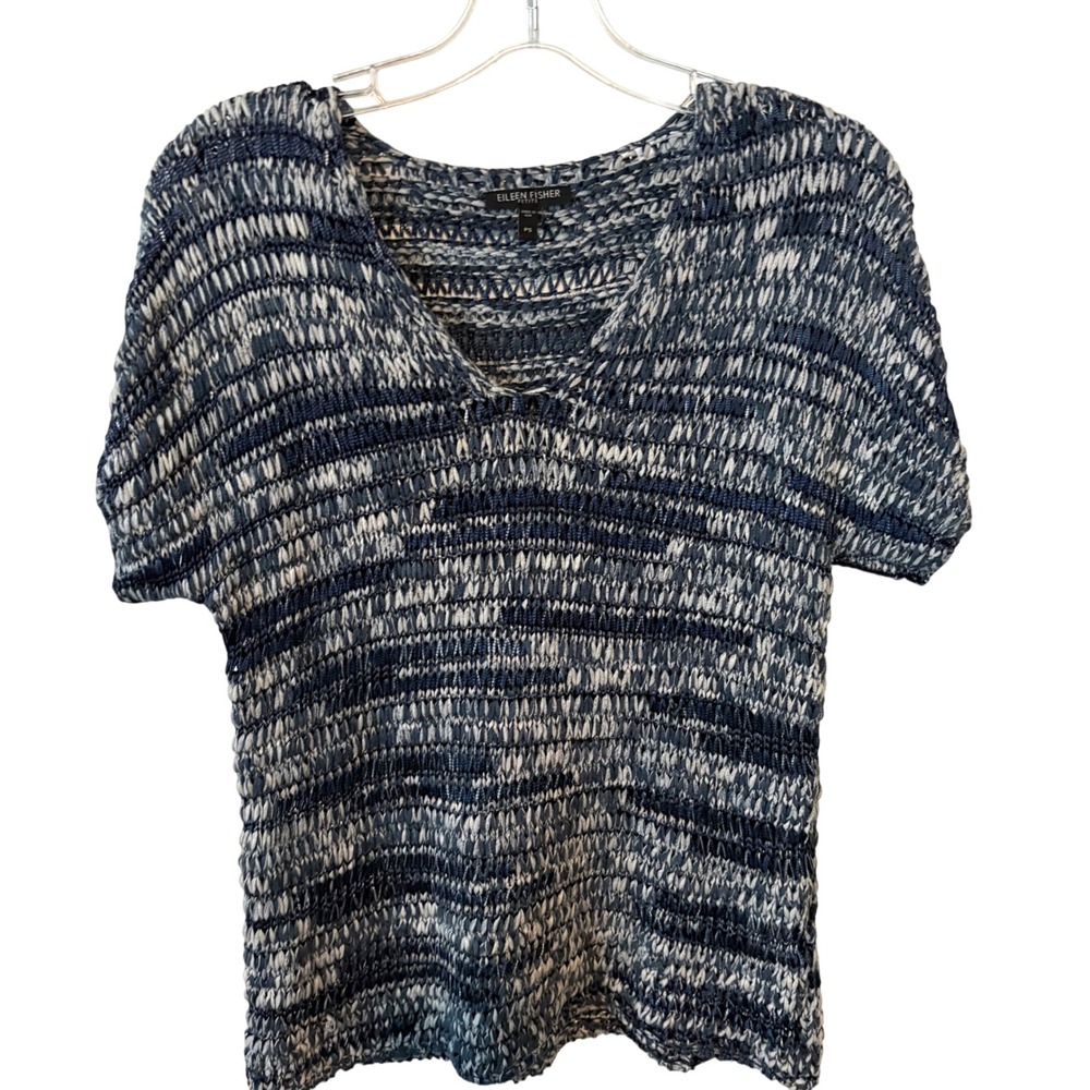 Eileen Fisher Women's Blue Short Sleeved Cotton Sweater in‎ Size PM